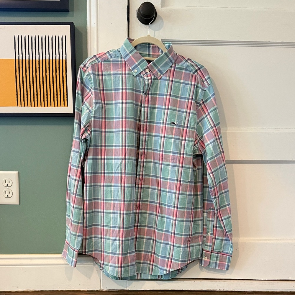 Vineyard Vines Blue and Pink Plaid Shirt